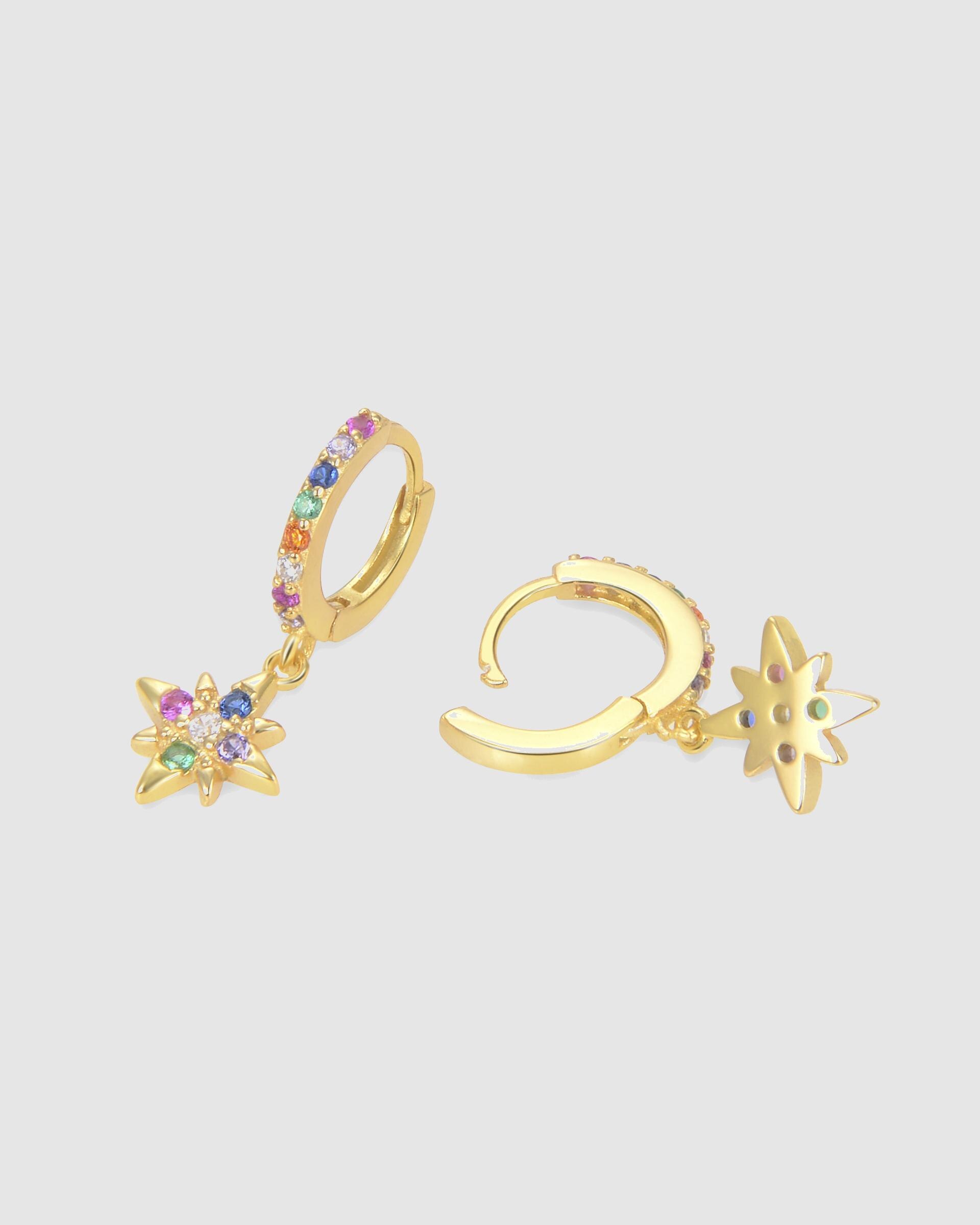 Brincos de Argola Trendy de Prata de Lei 925 com Acabamento em Ouro de 18 Quilates e Zirconita Multicolor Ouro-6