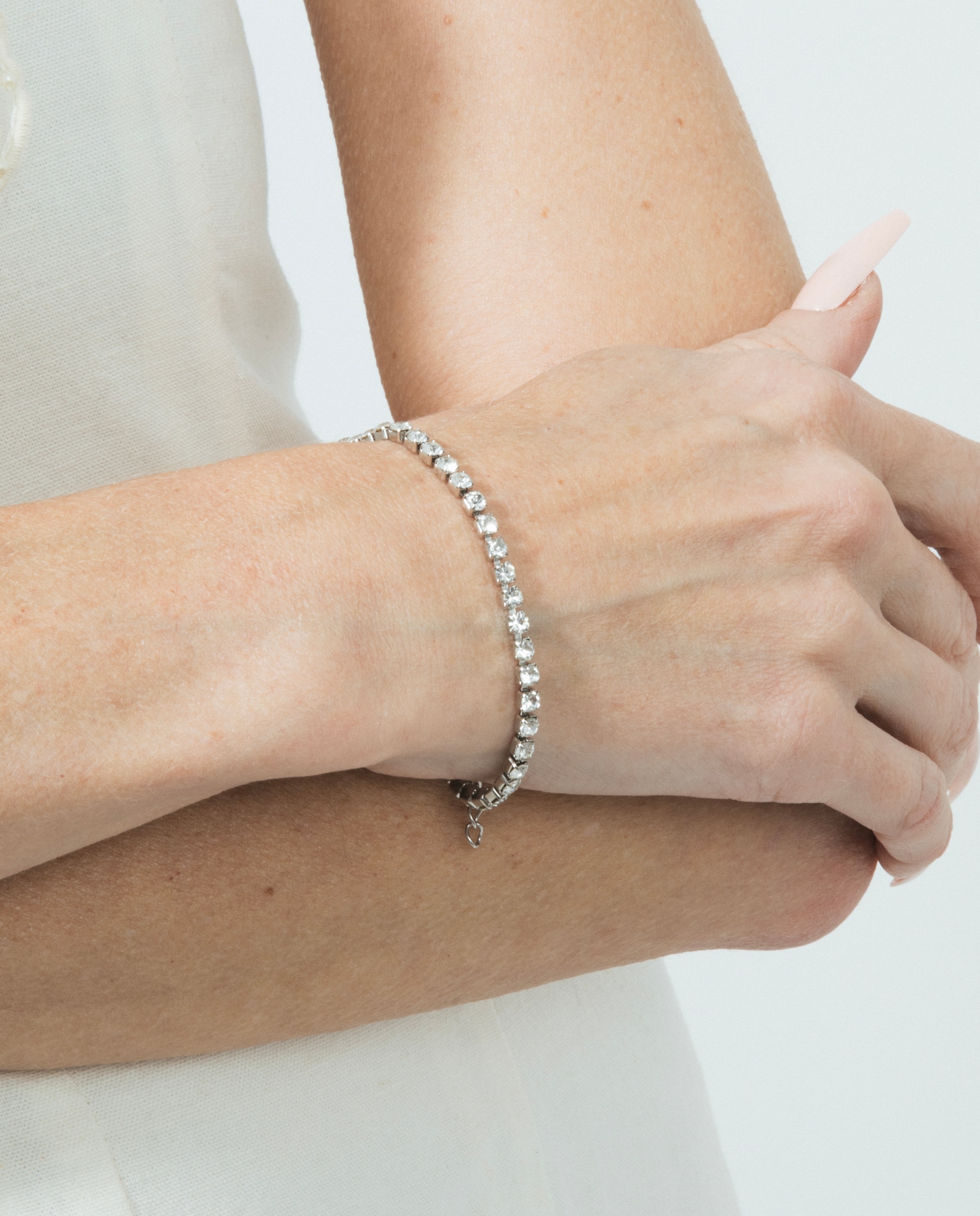 Pulseira Riviere Trendy de Prata de Lei 925 Acabada em Ródio com Zirconita Brilhante Prata brilhante / Transparente-4