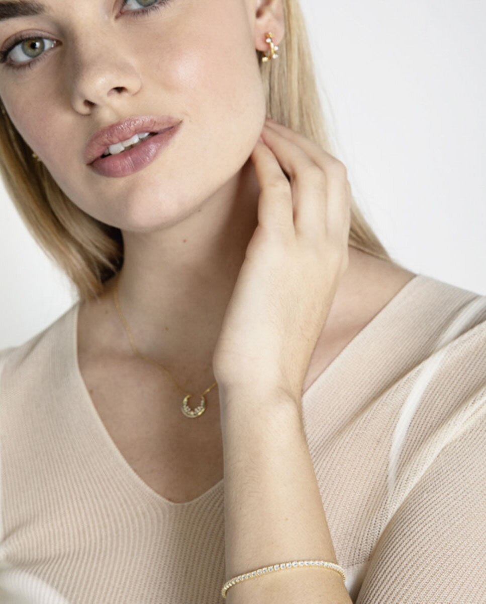 Pulseira Riviere Trendy de Prata de Lei 925 Acabada em Ouro de 18 Quilates com Zirconita Brilhante Ouro-2
