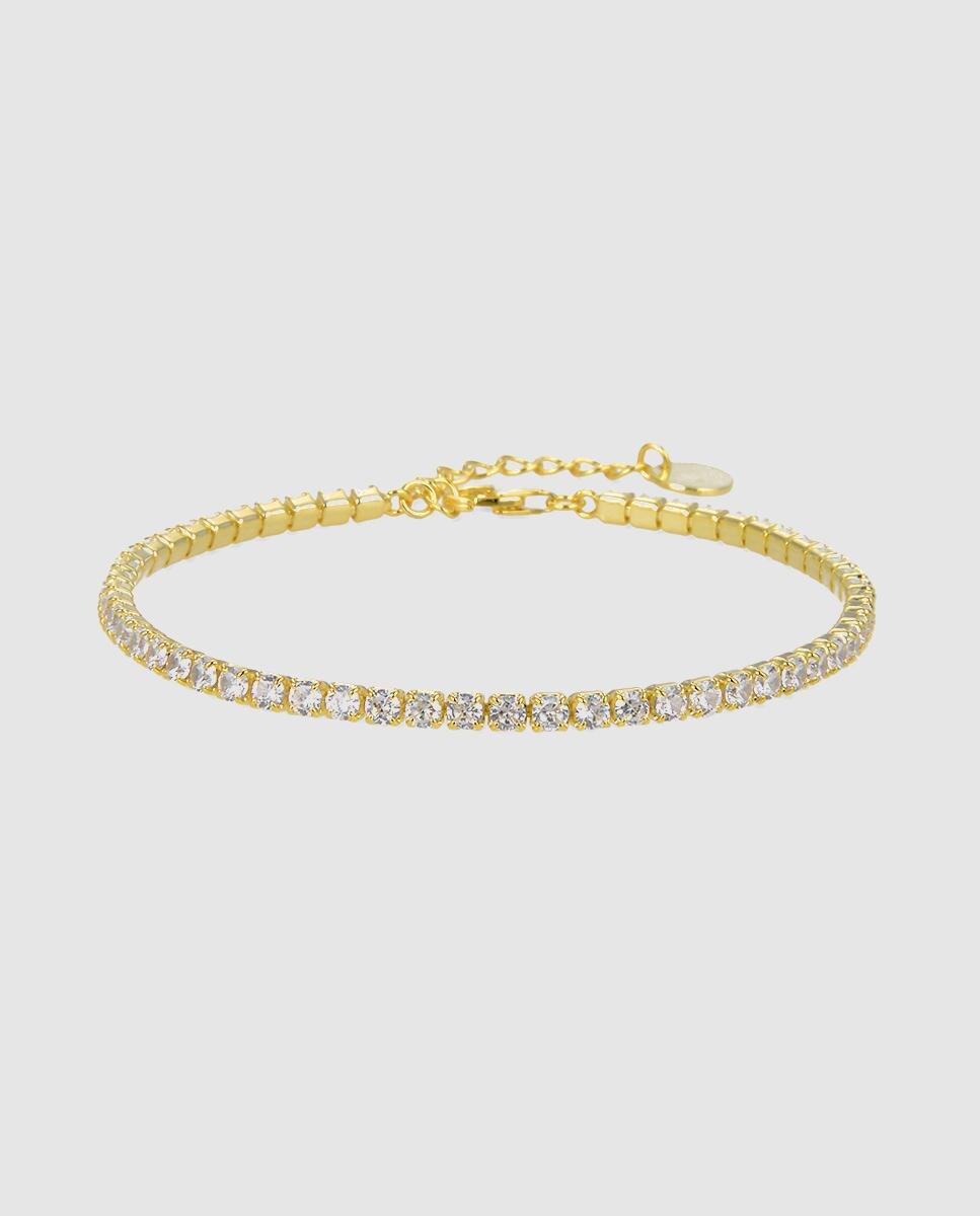 Pulseira Riviere Trendy de Prata de Lei 925 Acabada em Ouro de 18 Quilates com Zirconita Brilhante Ouro-3