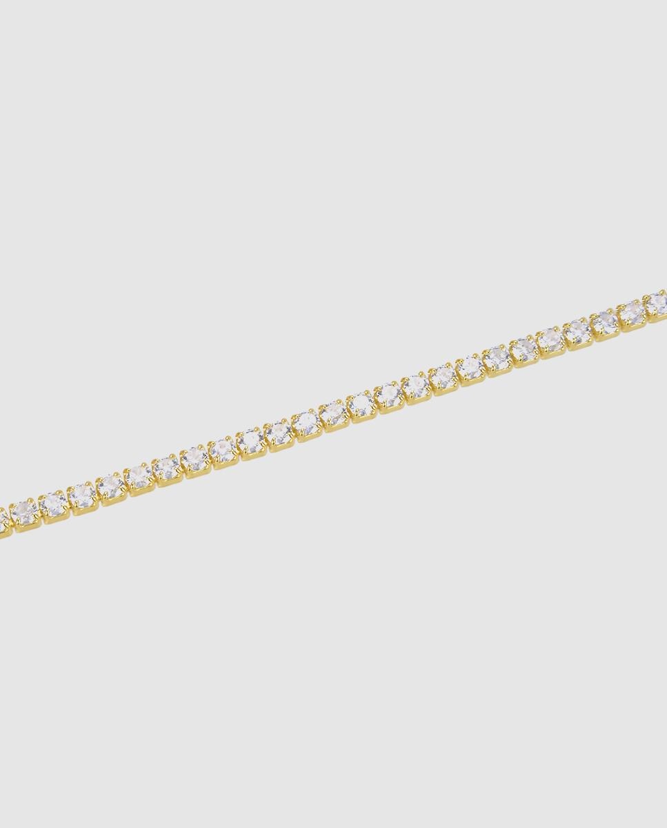 Pulseira Riviere Trendy de Prata de Lei 925 Acabada em Ouro de 18 Quilates com Zirconita Brilhante Ouro-4