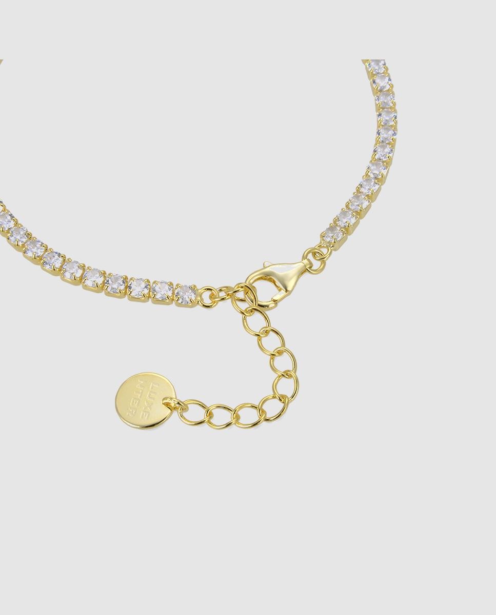 Pulseira Riviere Trendy de Prata de Lei 925 Acabada em Ouro de 18 Quilates com Zirconita Brilhante Ouro-5