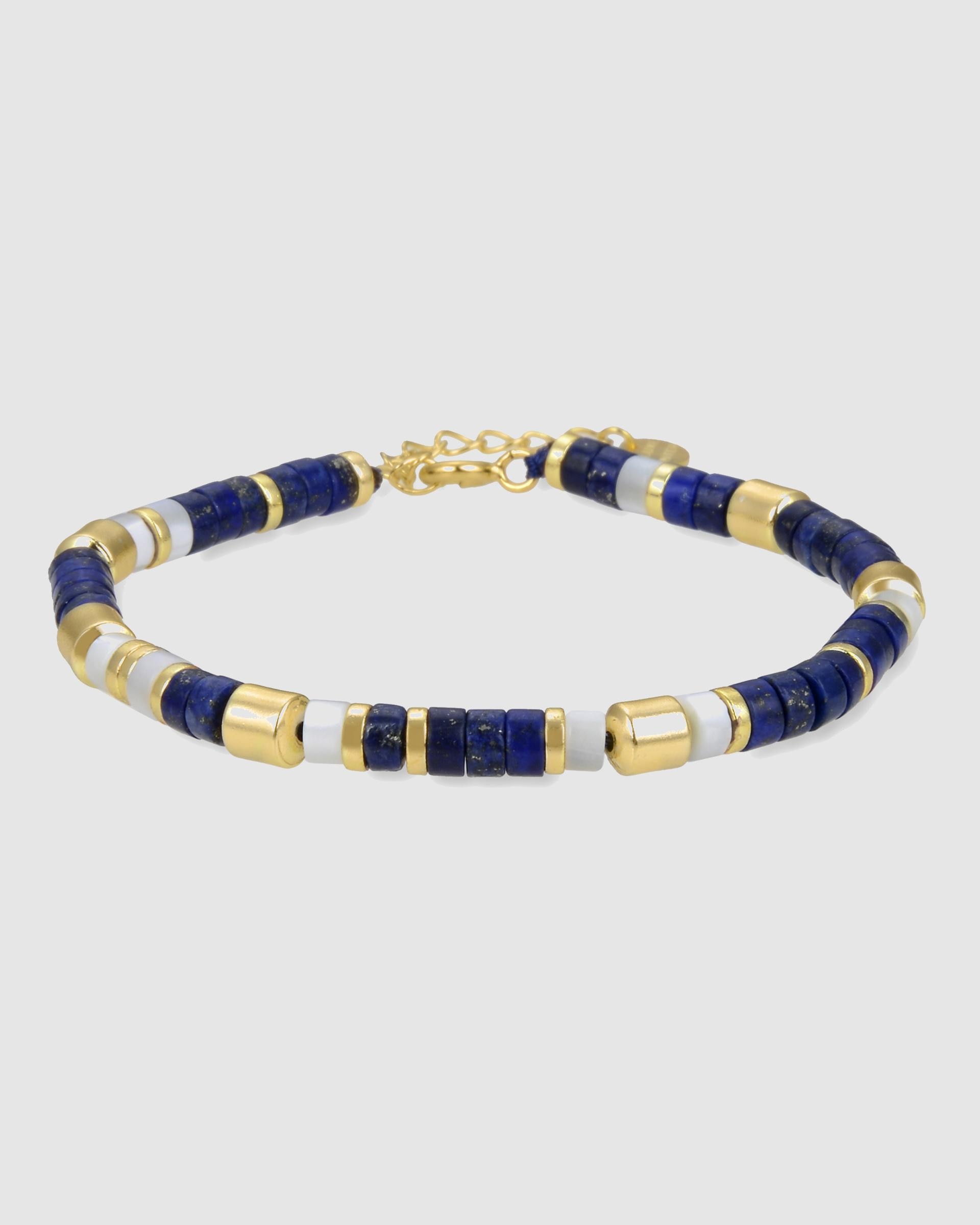 Pulseira de Corrente Trendy de Prata de Lei 925 Acabada em Ouro de 18 Quilates com Lapislázuli Natural Ouro / Prata-1