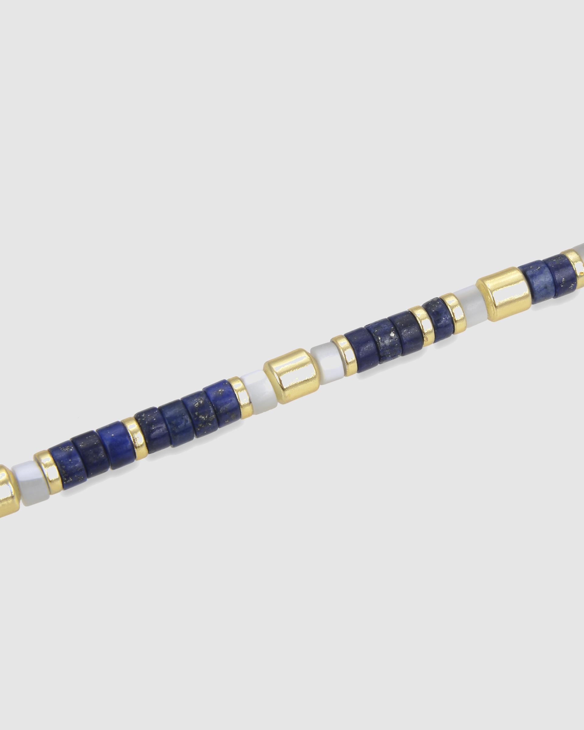 Pulseira de Corrente Trendy de Prata de Lei 925 Acabada em Ouro de 18 Quilates com Lapislázuli Natural Ouro / Prata-6