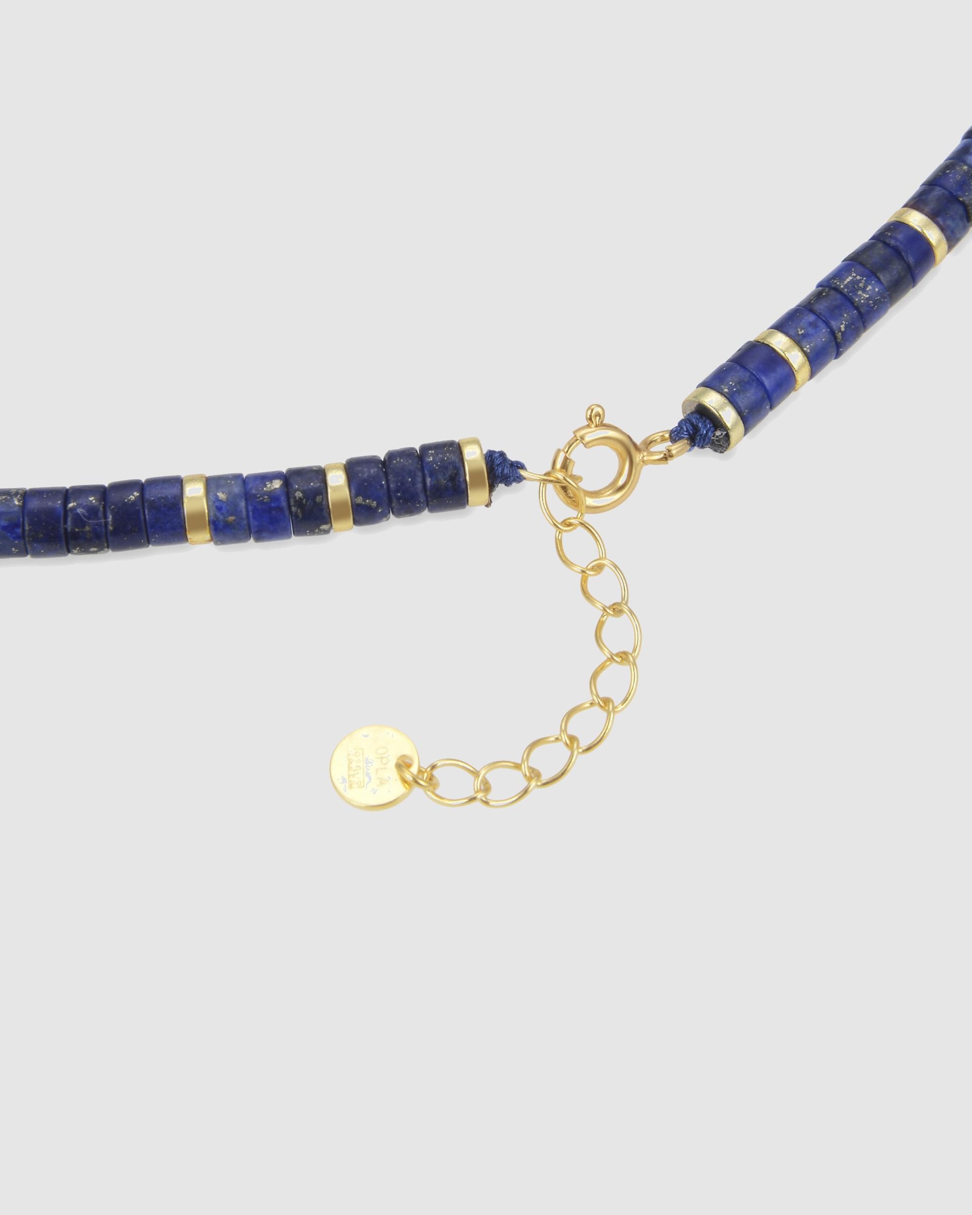 Pulseira de Corrente Trendy de Prata de Lei 925 Acabada em Ouro de 18 Quilates com Lapislázuli Natural Ouro / Prata-7