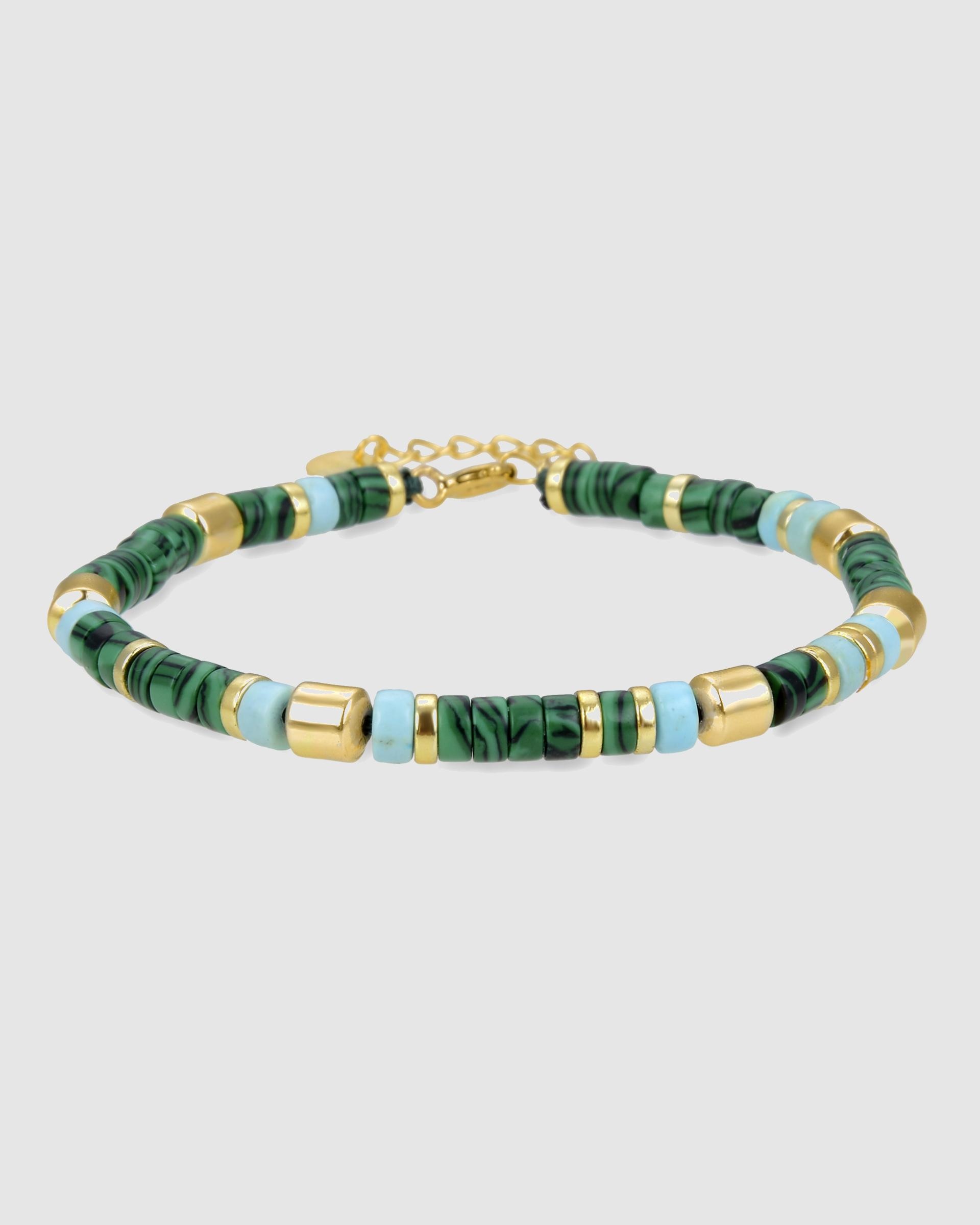Pulseira de Corrente Trendy de Prata de Lei 925 Acabada em Ouro de 18 Quilates com Malaquita Ouro-1