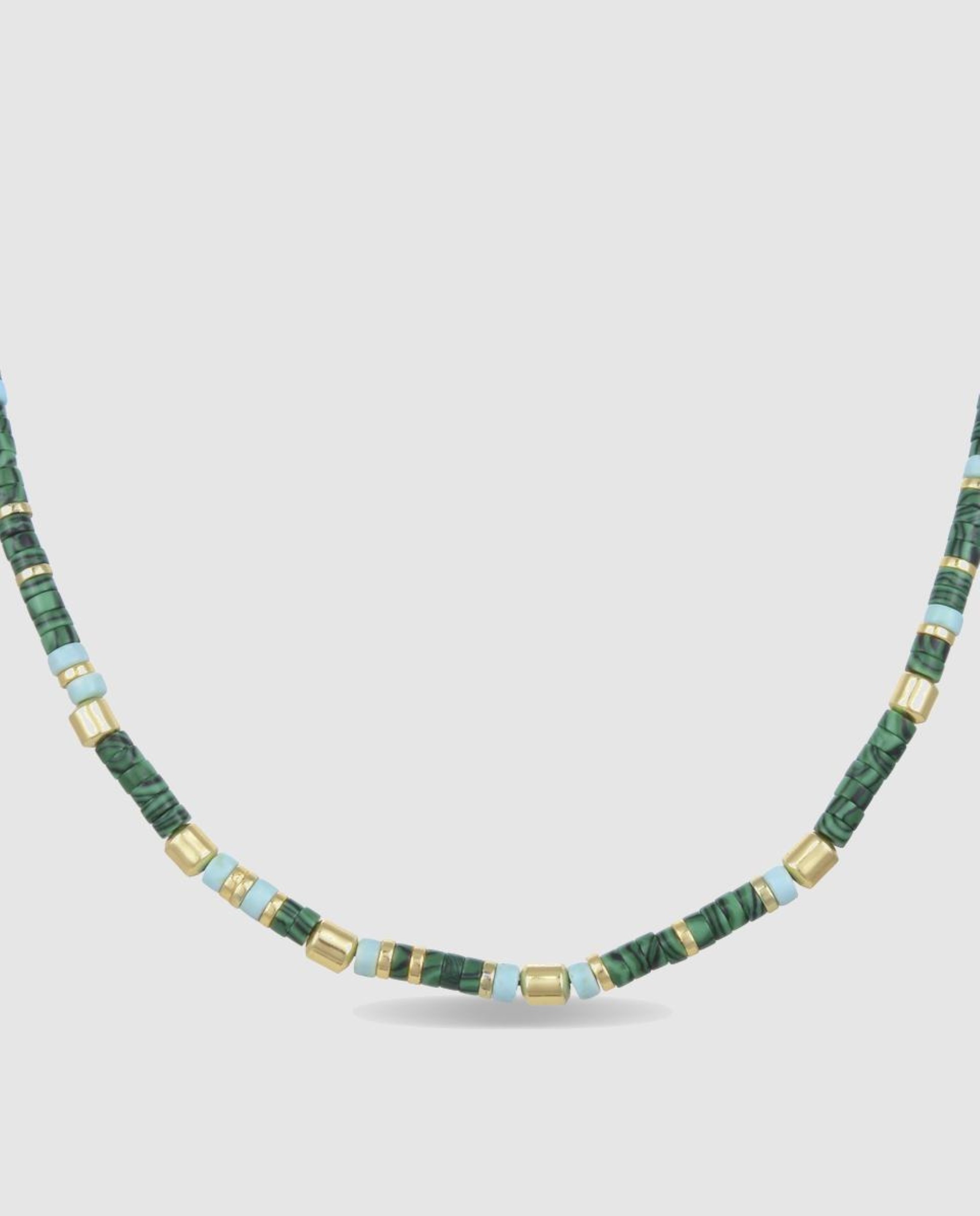 Colar Trendy de Prata de Lei 925 com Acabamento em Ouro de 18 Quilates e Malaquita Verde-1