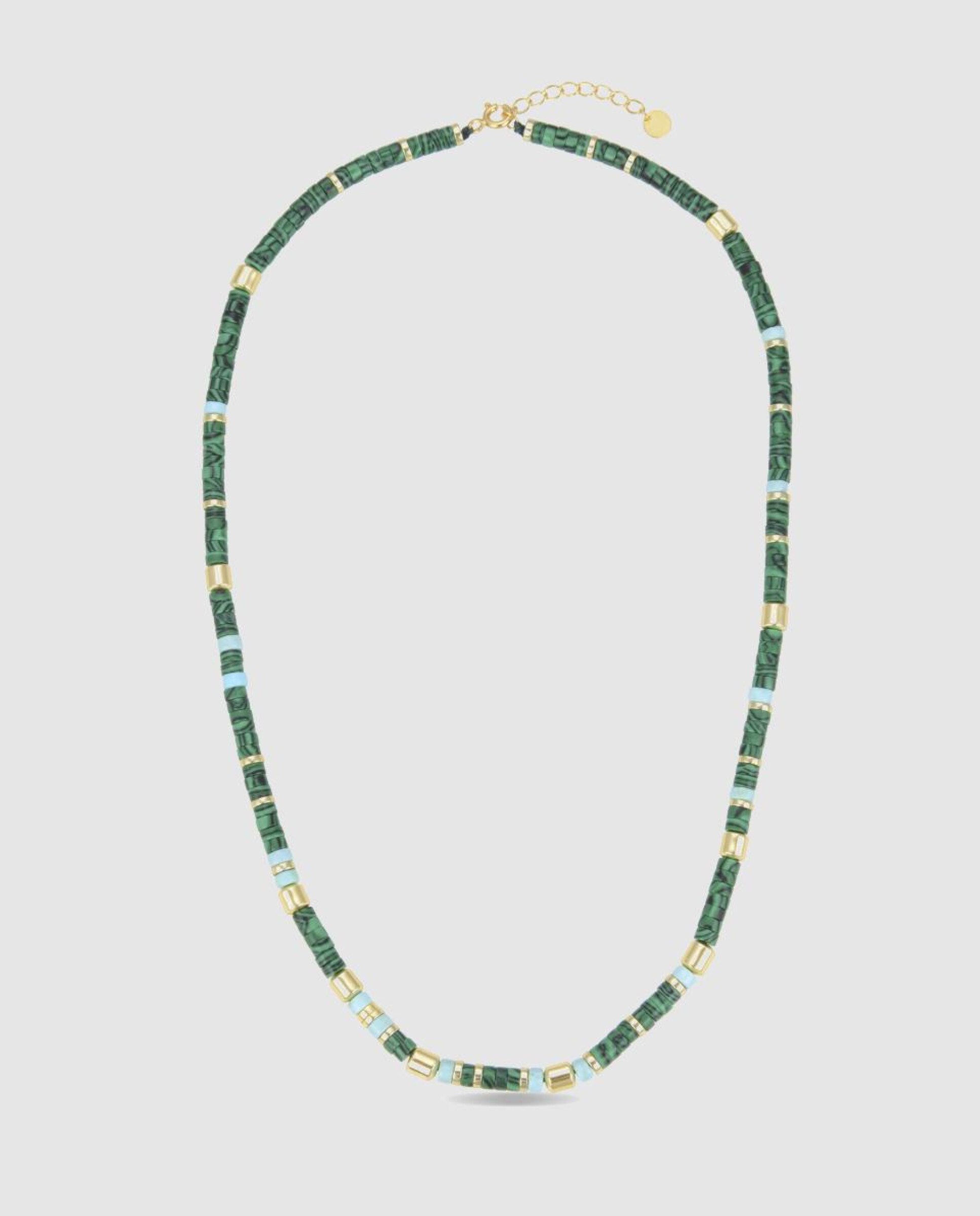 Colar Trendy de Prata de Lei 925 com Acabamento em Ouro de 18 Quilates e Malaquita Verde-3