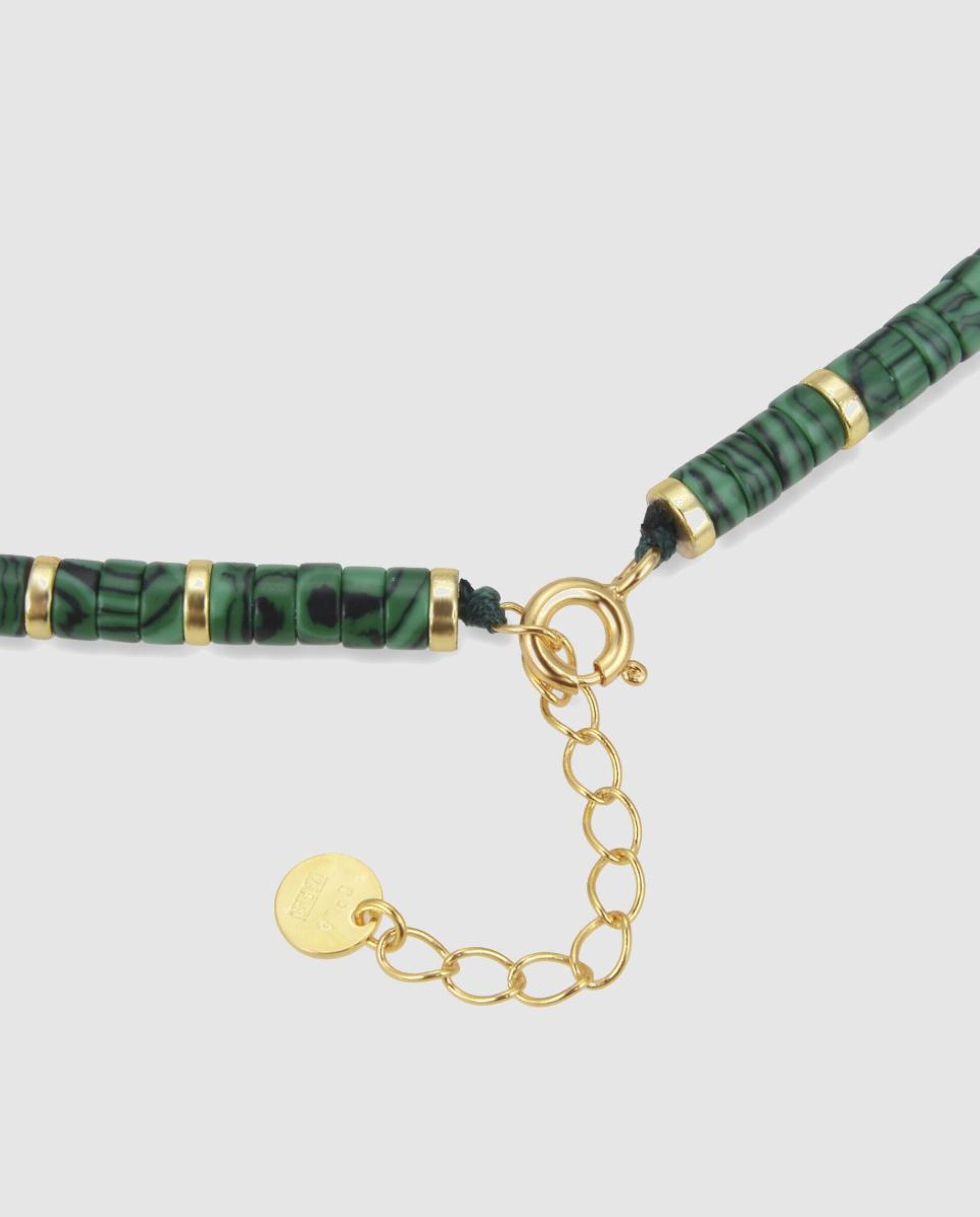 Colar Trendy de Prata de Lei 925 com Acabamento em Ouro de 18 Quilates e Malaquita Verde-6