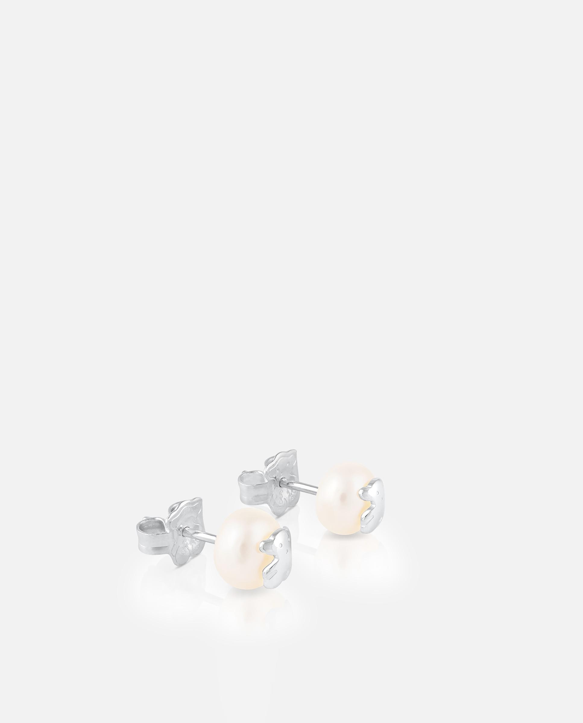 Brincos Bear com Pérola e Urso em Prata Branco-4