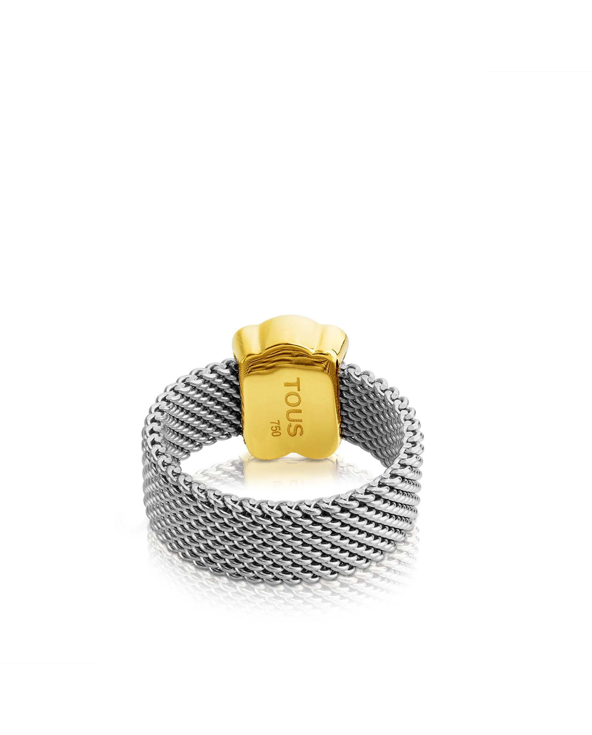 Anel Mesh em Aço Inoxidável com Urso em Ouro Amarelo Ouro-2