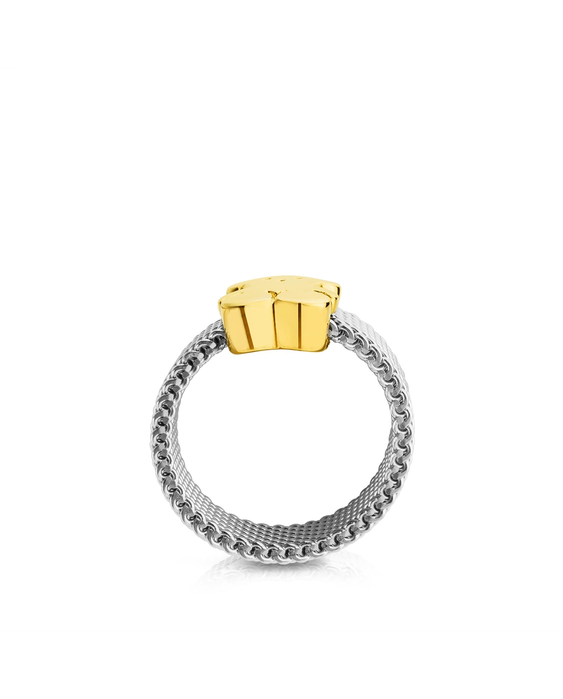 Anel Mesh em Aço Inoxidável com Urso em Ouro Amarelo Ouro-3