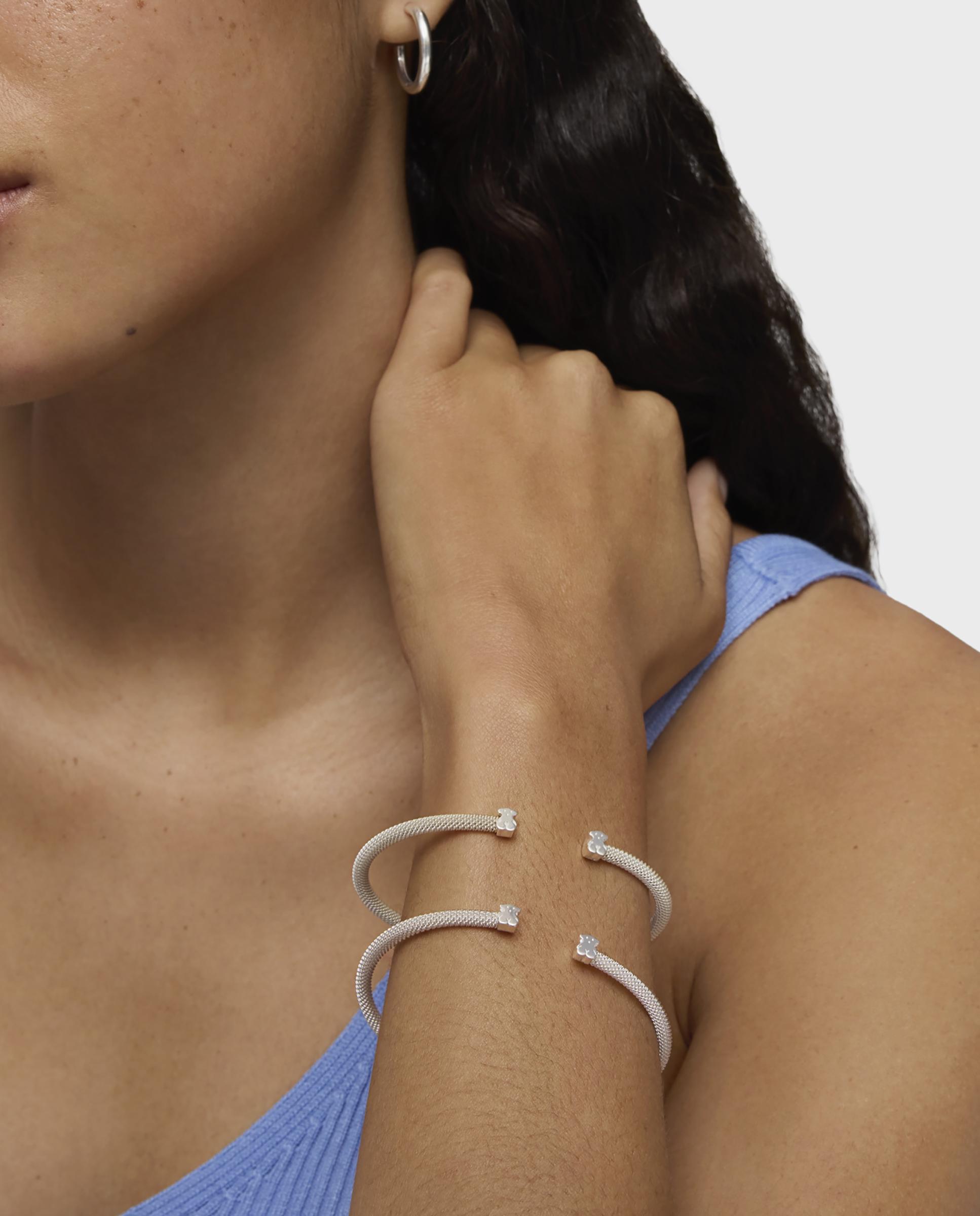 Pulseira Rígida em Prata Prateado-5
