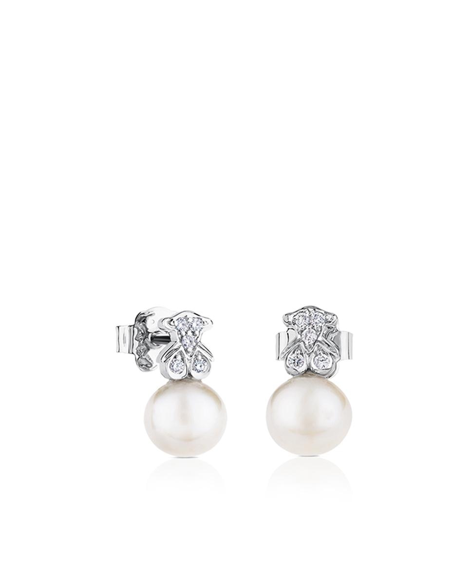 Brincos Puppies em Ouro Branco com Diamantes e Pérolas Multicolor-1
