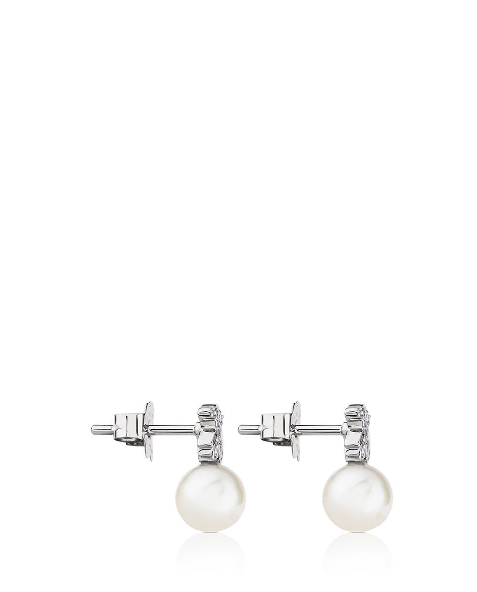 Brincos Puppies em Ouro Branco com Diamantes e Pérolas Multicolor-2