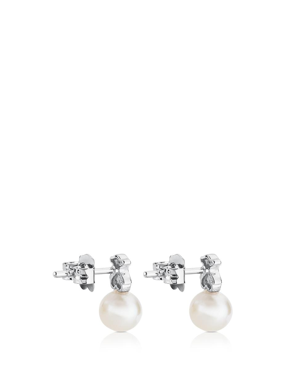 Brincos Puppies em Ouro Branco com Diamantes e Pérolas Multicolor-3