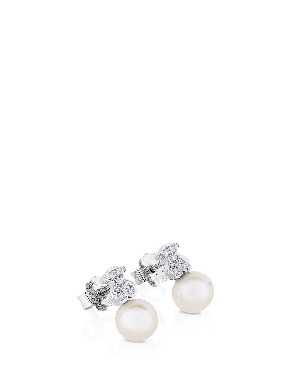 Brincos Puppies em Ouro Branco com Diamantes e Pérolas Multicolor-4