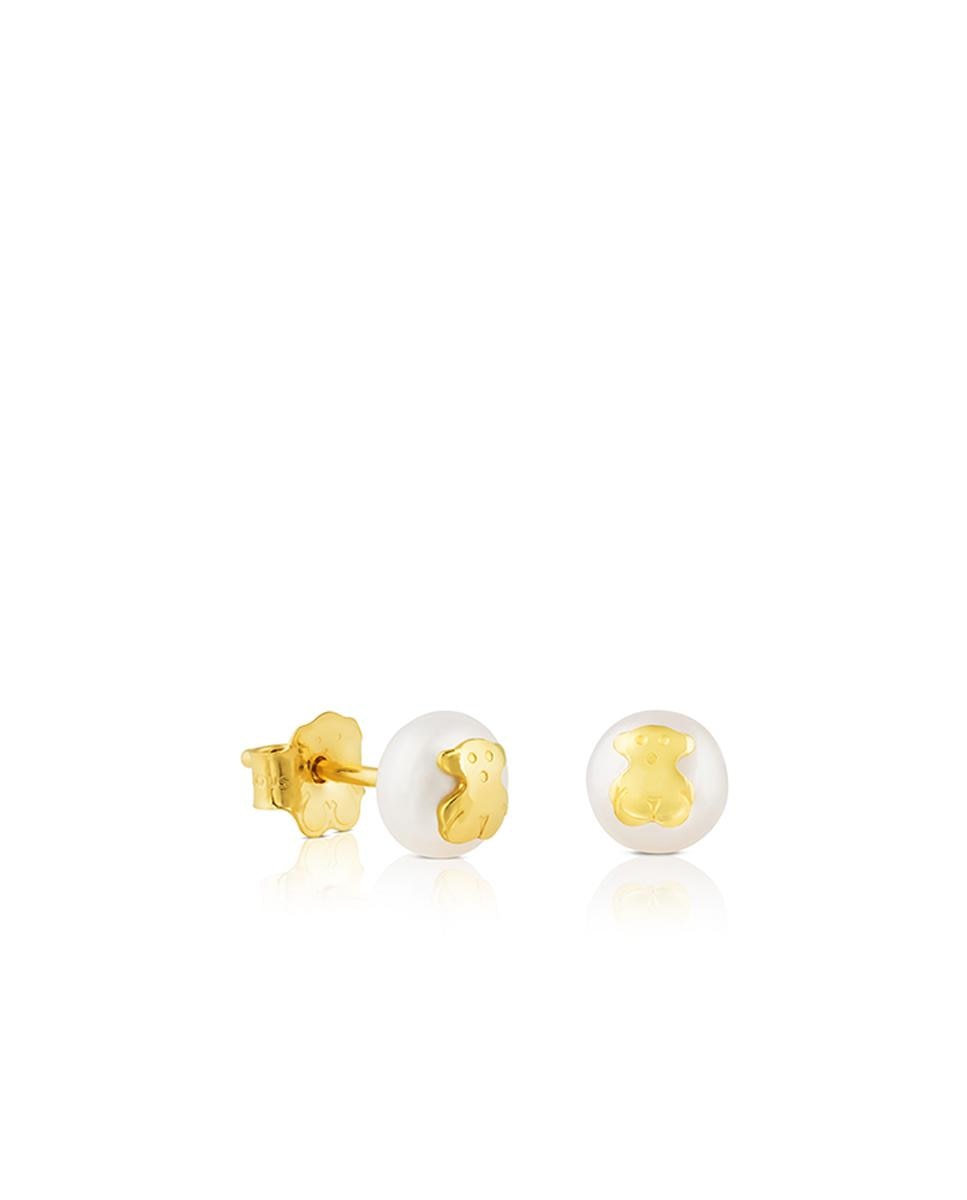 Brincos Bear em Ouro Amarelo com Pérola Branco-1