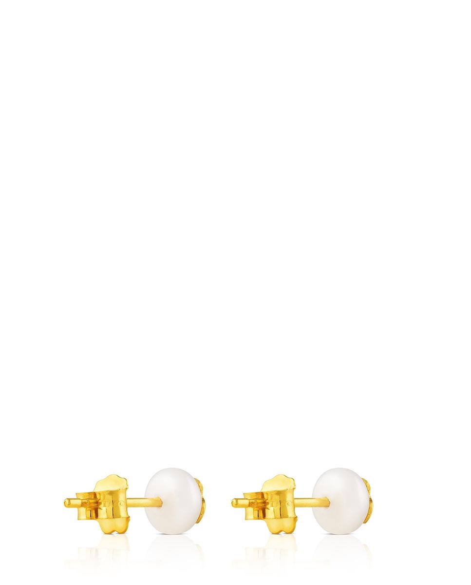 Brincos Bear em Ouro Amarelo com Pérola Branco-3