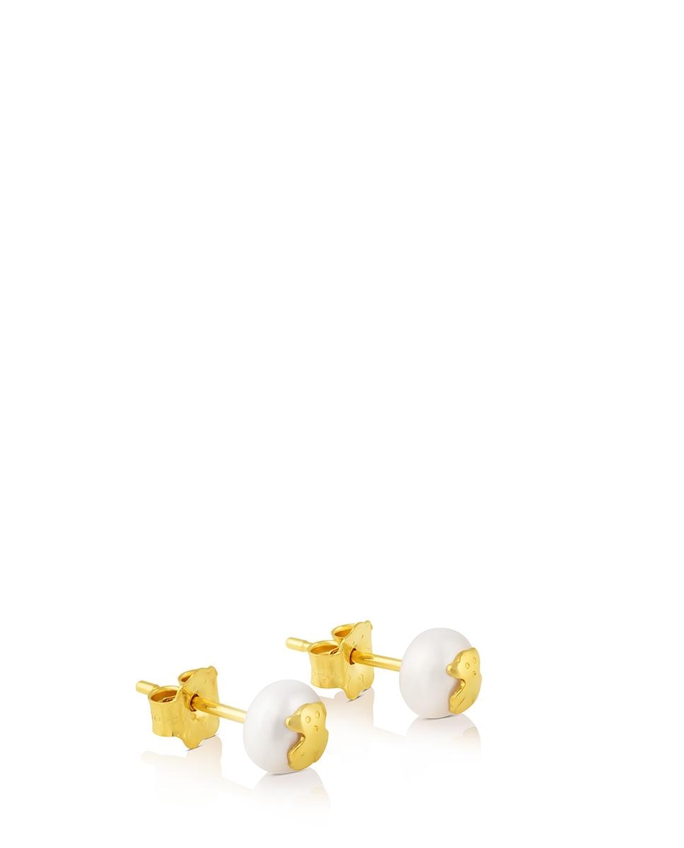 Brincos Bear em Ouro Amarelo com Pérola Branco-4