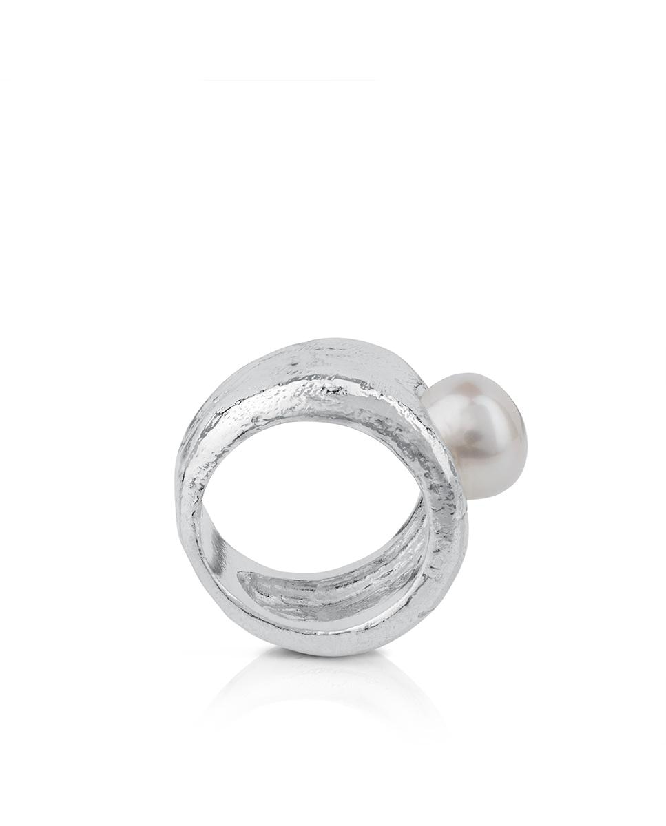 Anel Duna de Prata com Pérola Branco-2