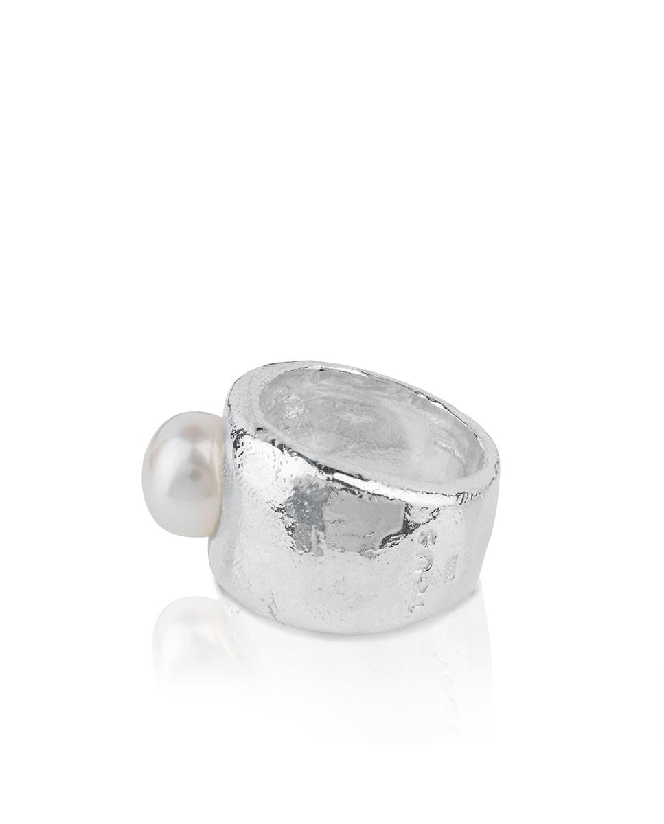 Anel Duna de Prata com Pérola Branco-3