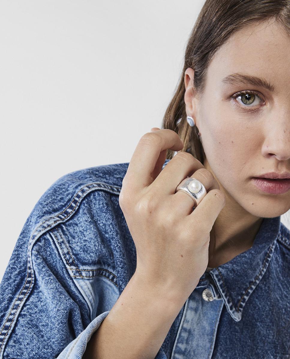 Anel Duna de Prata com Pérola Branco-4