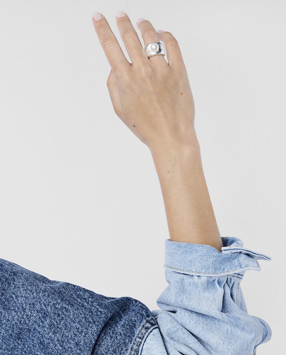 Anel Duna de Prata com Pérola Branco-5