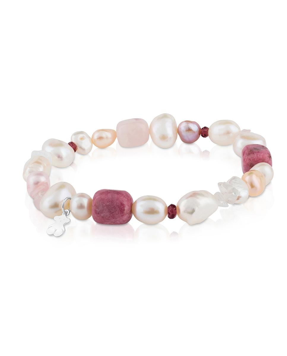 Pulseira de Corrente Pearls em Prateado, Pérolas, Granadas e Rodocrositas Multicolor-1