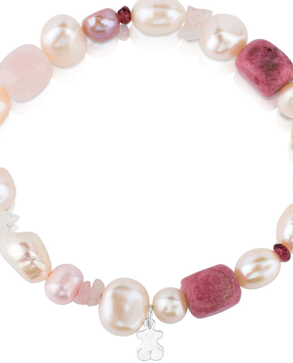 Pulseira de Corrente Pearls em Prateado, Pérolas, Granadas e Rodocrositas Multicolor-2