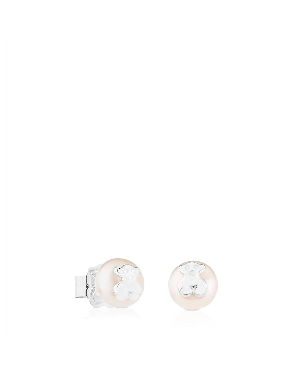 Brincos Bear em Prata e Pérolas Branco-1