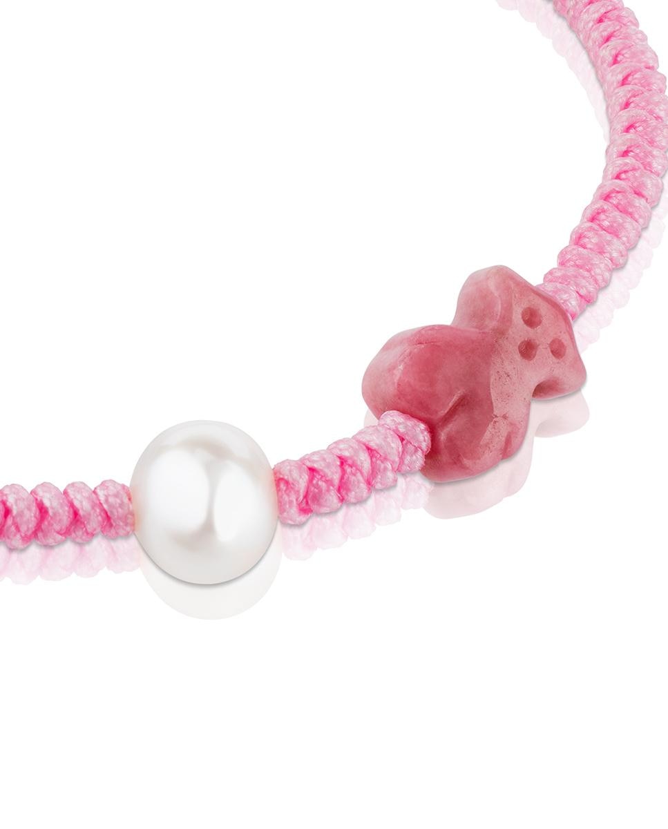 Pulseira de Cordão Rosa Tibet com Rodonita e Pérolas Rosa / Branco-2