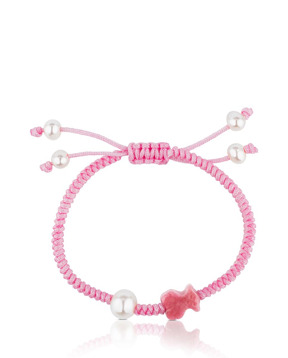 Pulseira de Cordão Rosa Tibet com Rodonita e Pérolas Rosa / Branco-3