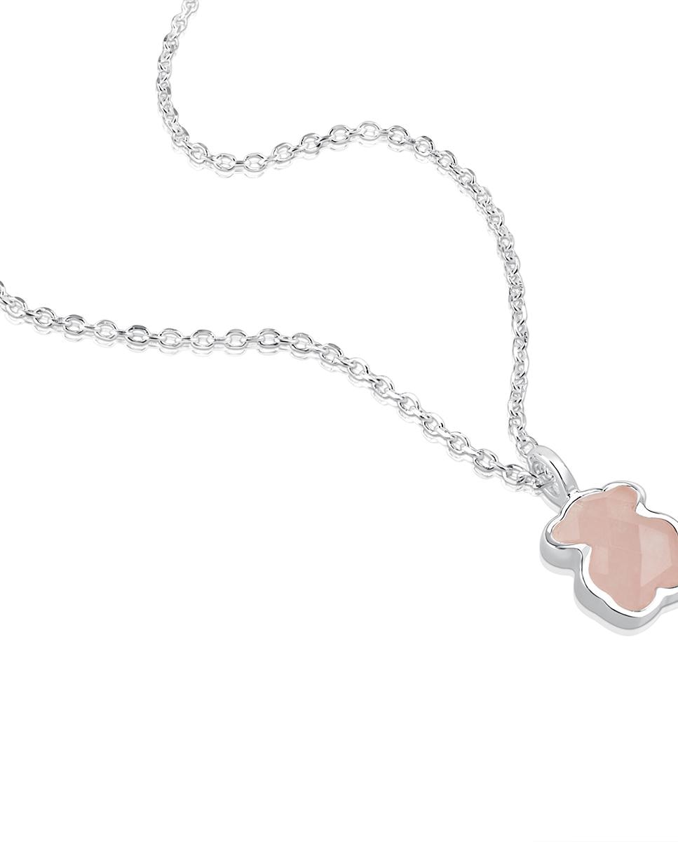 Colar Bear em Prata e Quartzo Rosa Facetado Rosa-2