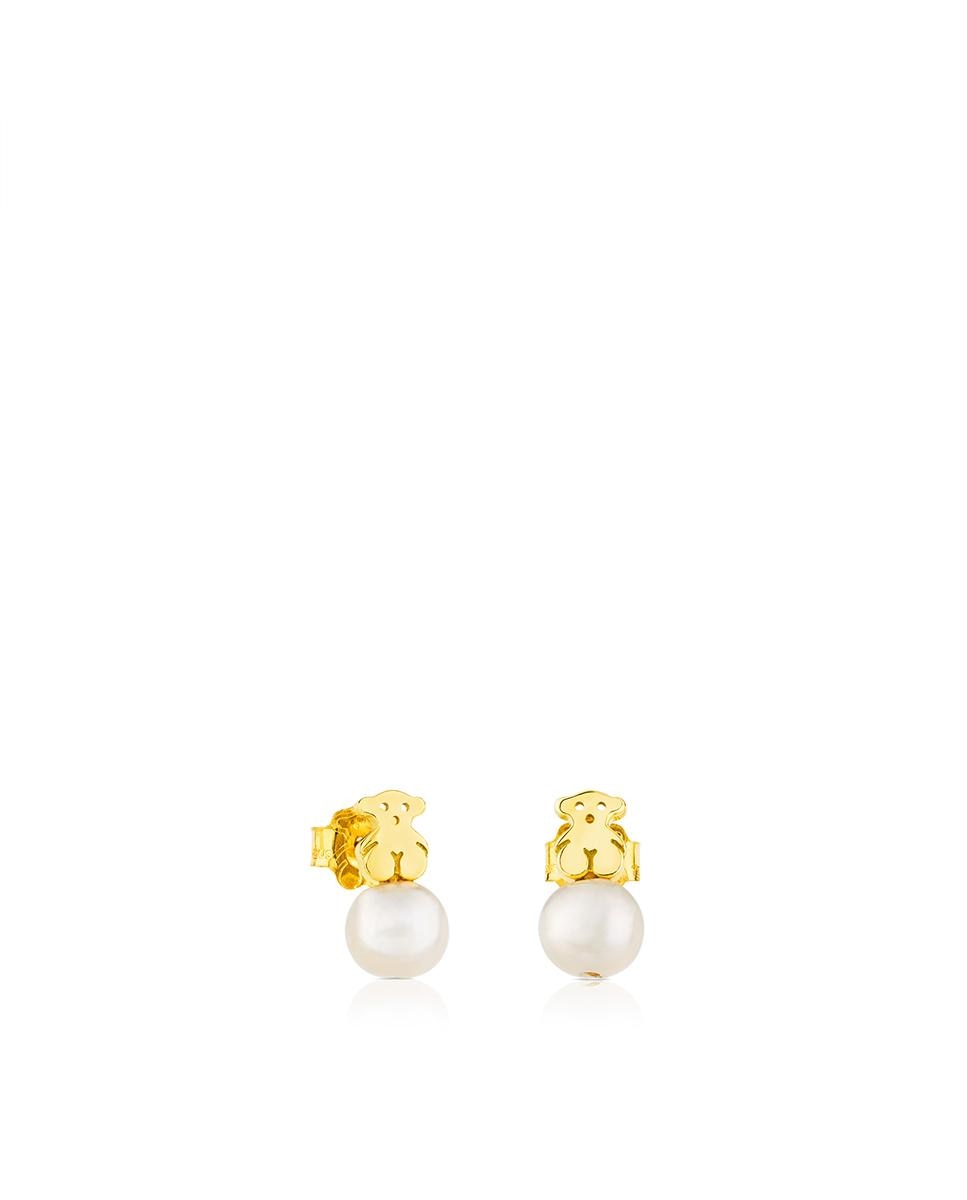 Brincos Puppies em Ouro Amarelo e Pérolas Branco-1