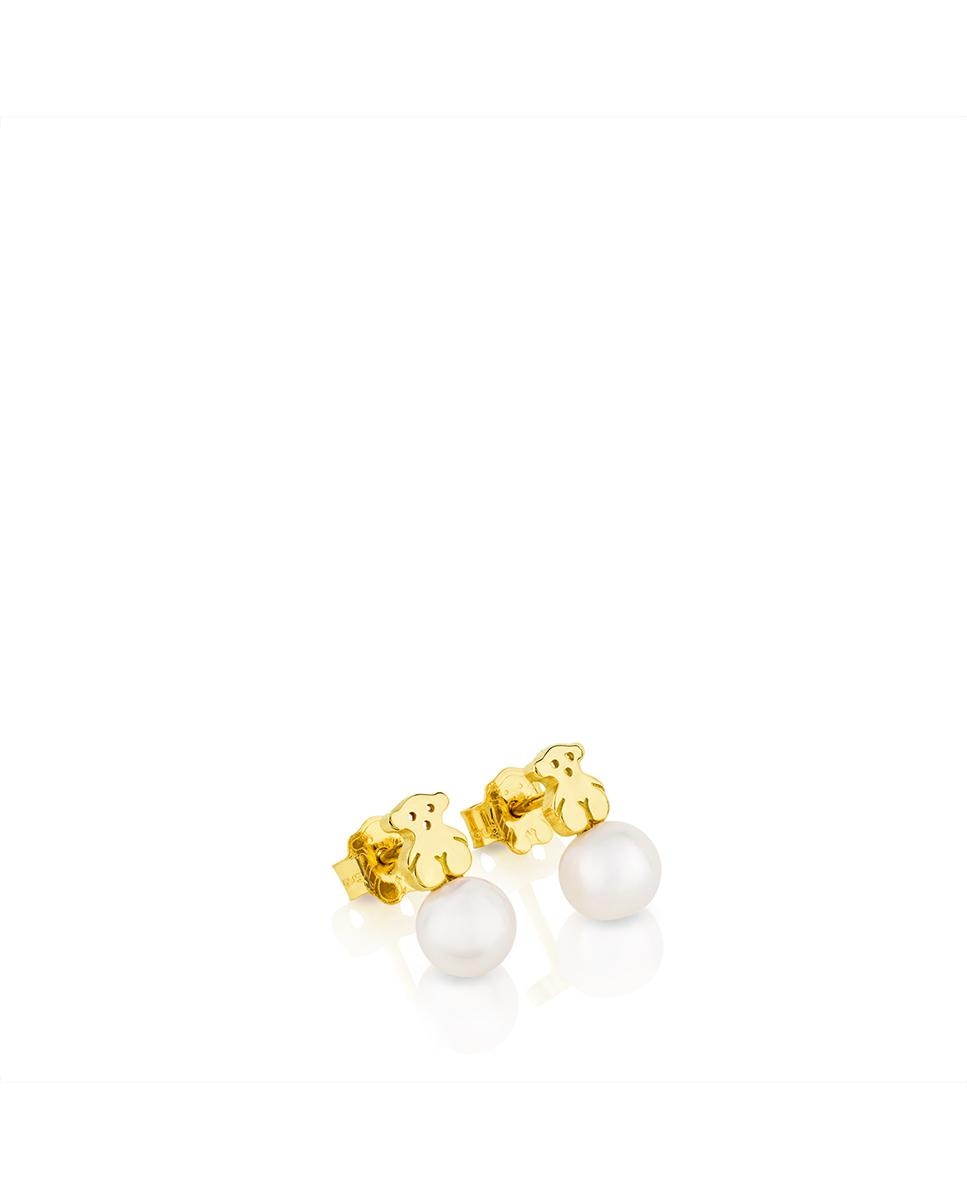 Brincos Puppies em Ouro Amarelo e Pérolas Branco-2