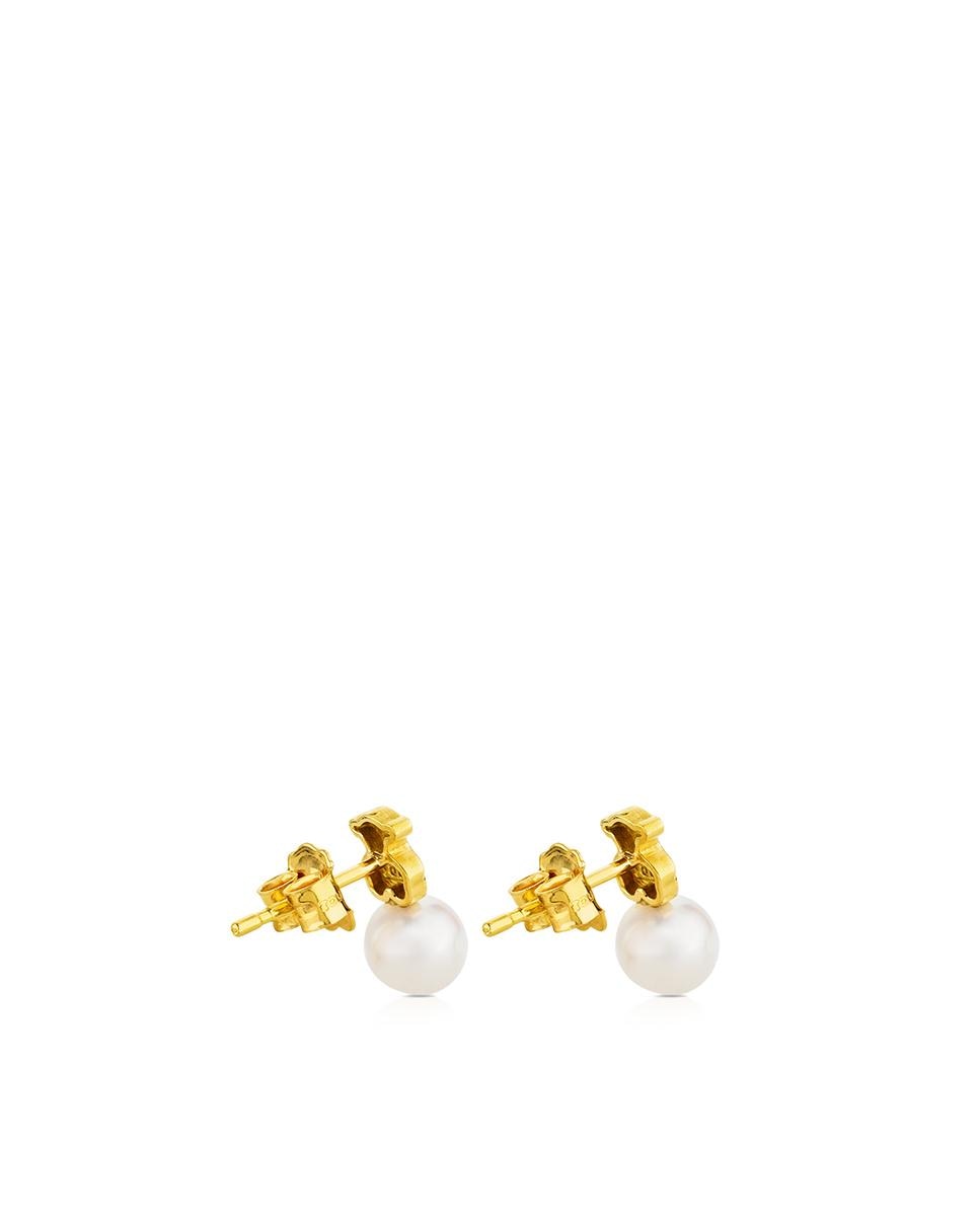 Brincos Puppies em Ouro Amarelo e Pérolas Branco-3