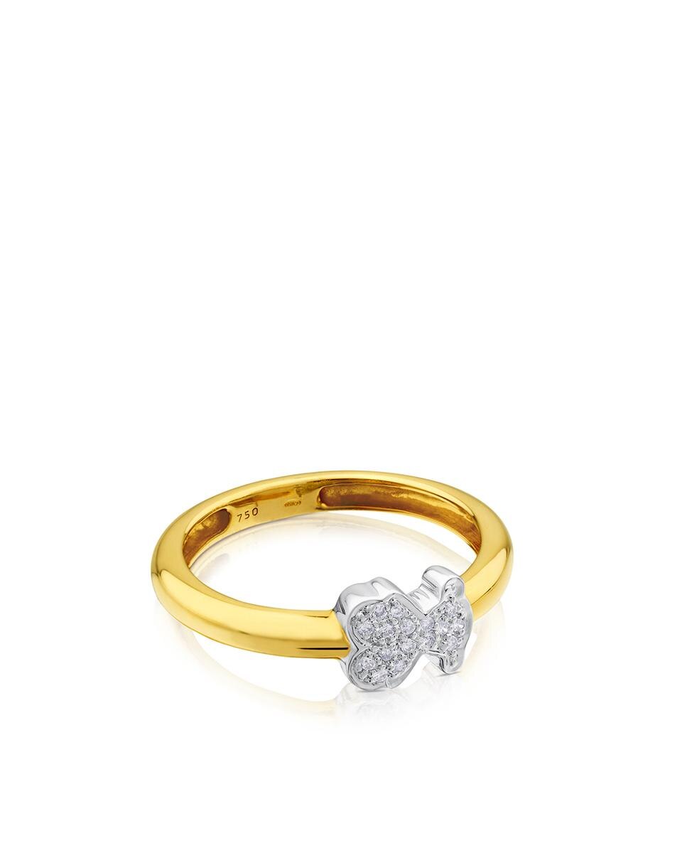 Anel Gen em Ouro Amarelo com Motivo em Ouro Branco e Diamantes Branco-2