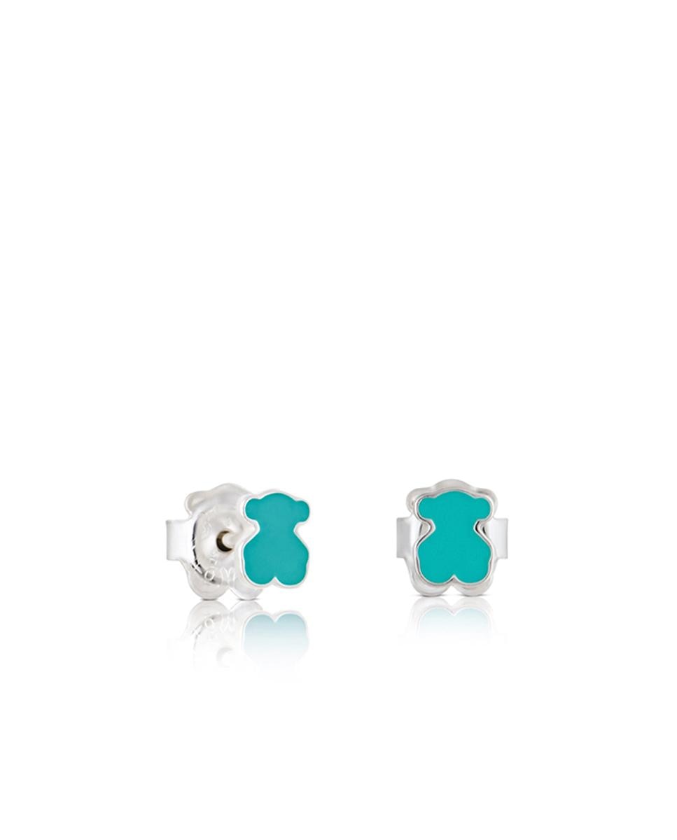 Brincos Muffin em Prata e Esmalte Azul-turquesa-1