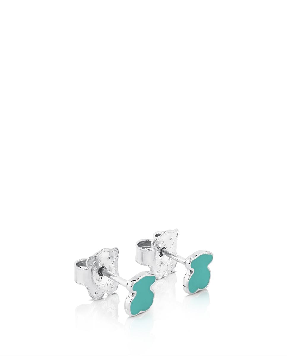 Brincos Muffin em Prata e Esmalte Azul-turquesa-4