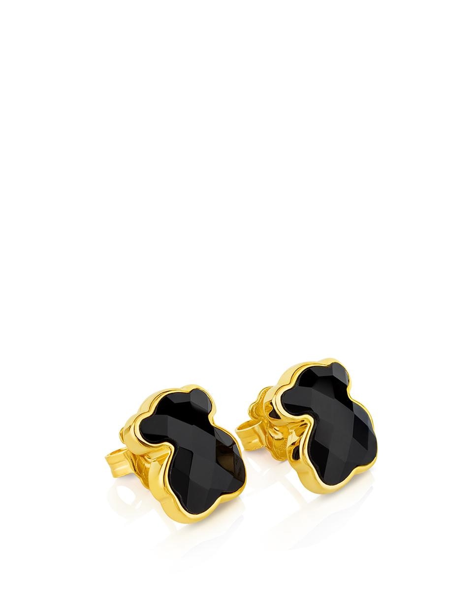 Brincos em Cor Banhados a Ouro de 18 Kt Sobre Prata e Ónix Facetado Preto-4