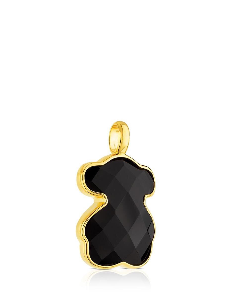 Pendente em Cor Urso Banhado a Ouro de 18 Kt Sobre Prata e Ónix Preto-2