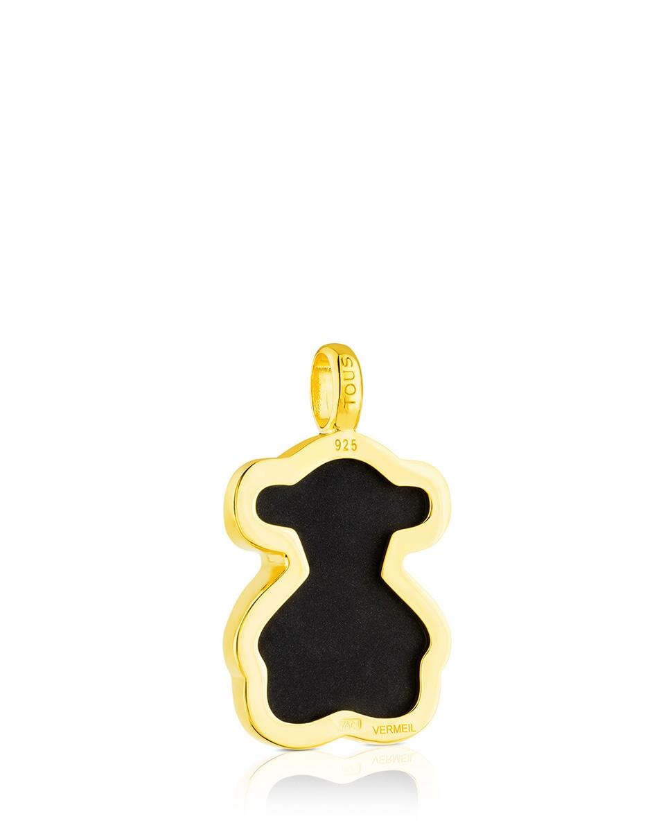 Pendente em Cor Urso Banhado a Ouro de 18 Kt Sobre Prata e Ónix Preto-3