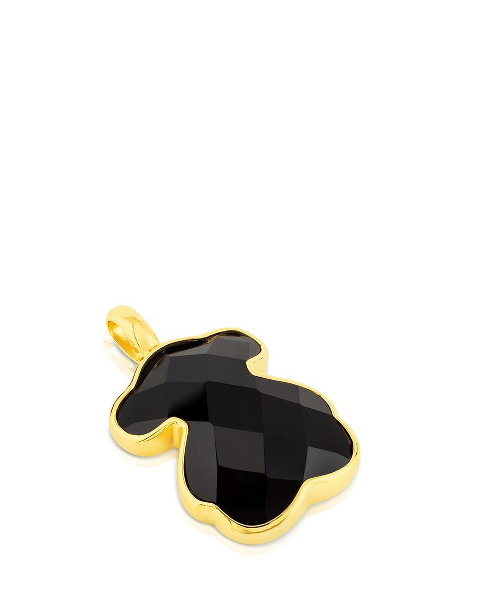Pendente em Cor Urso Banhado a Ouro de 18 Kt Sobre Prata e Ónix Preto-4