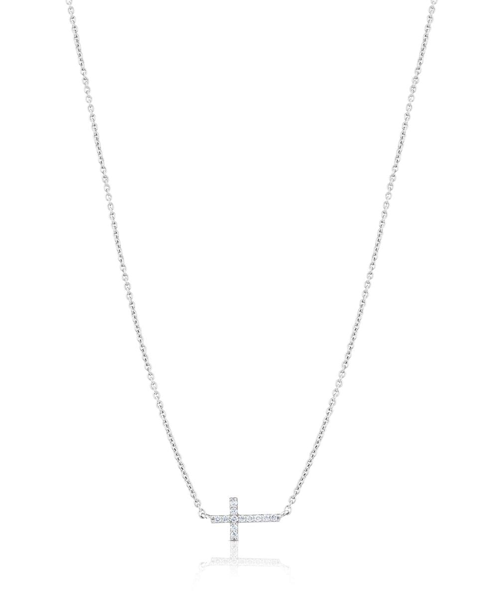 Colar Cruz em Ouro Branco e Diamantes Branco-1