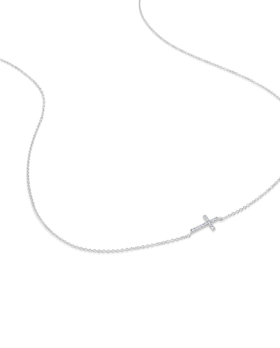 Colar Cruz em Ouro Branco e Diamantes Branco-2