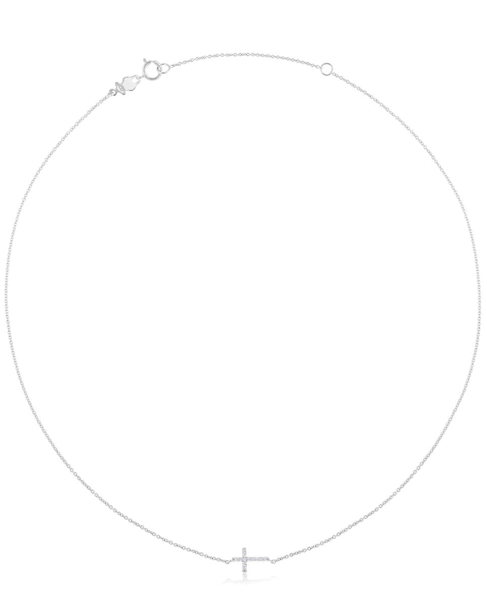 Colar Cruz em Ouro Branco e Diamantes Branco-3
