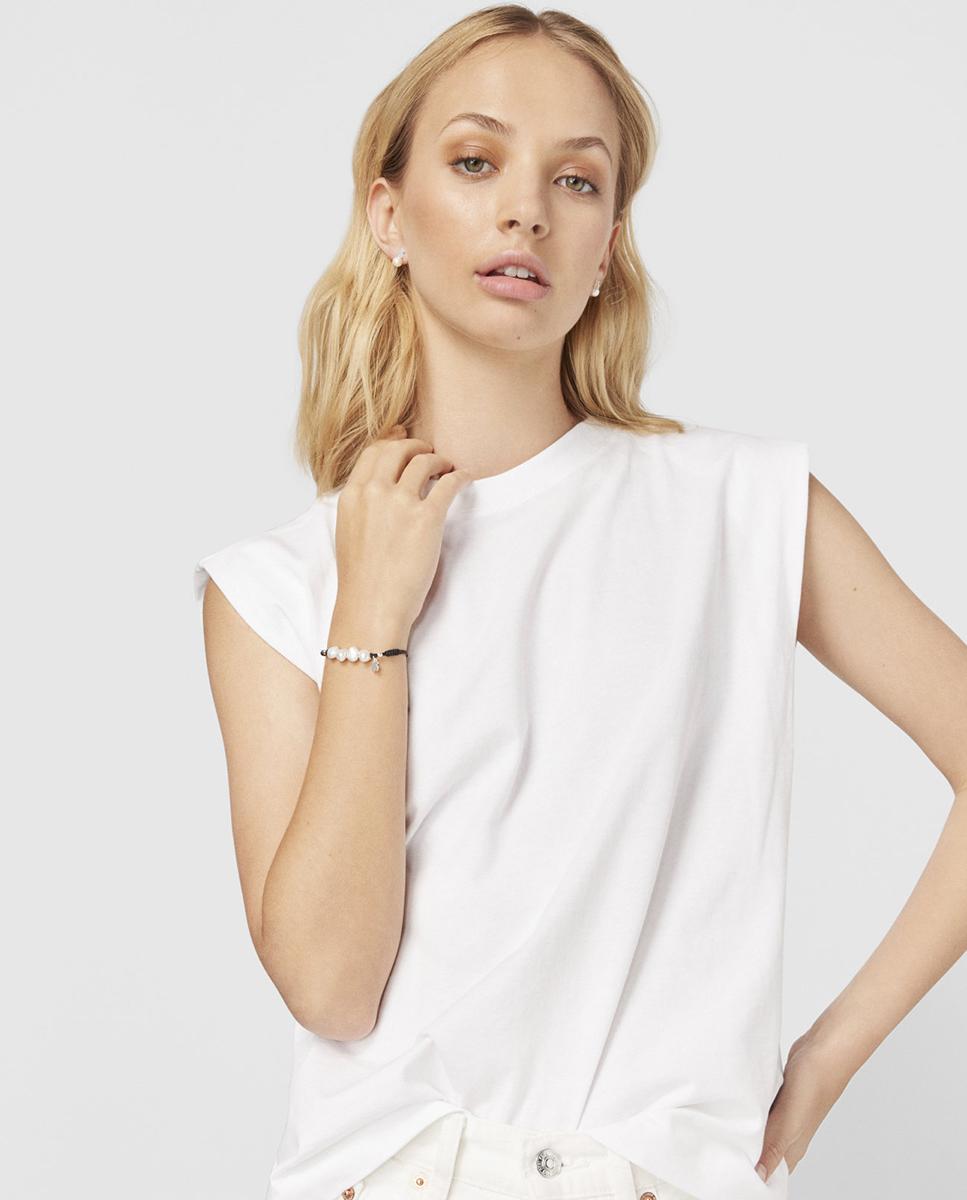 Pulseira de Corrente Pearls em Prateado e Pérolas Patata Branco-5
