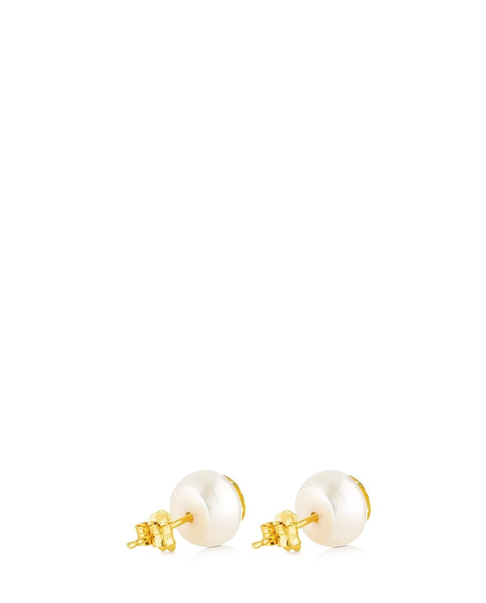 Brincos Rosa de Abril em Ouro Amarelo e Pérolas Branco-3