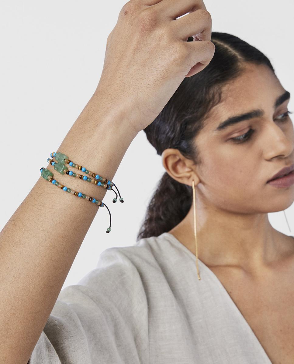 Pulseira de Corrente Tibet com Bolas de Gemas Multicolor-4